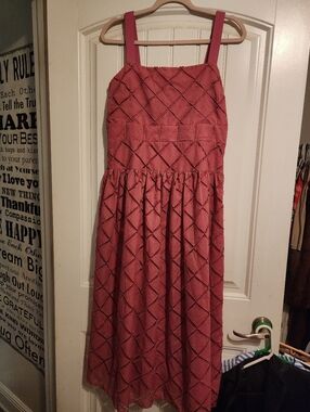 NWT English Factory Pink Lace Midi Dress Size M Square Neck Feminine